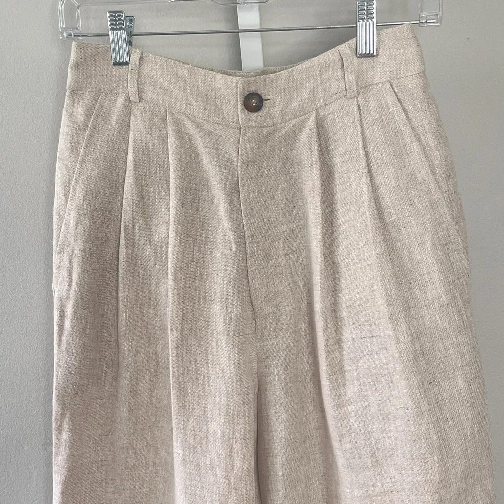 Reformation 100% Linen Trouser Pant Wide-Leg‎ Beige Size 2 Minimalist Boho Chic